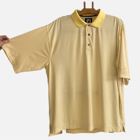 Footjoy FJ Men's Golf Polo Shirt XL Yellow White - Picture 8 of 8